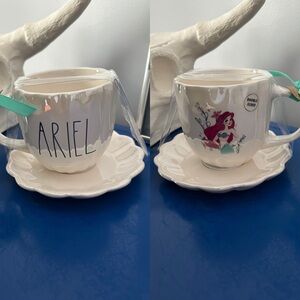 Rae Dunn Disney Little Mermaid White Iridescent Ariel Teacup & Scalloped Saucer